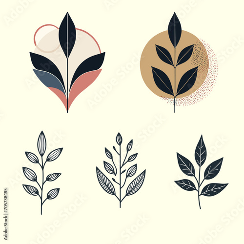 Set of small wildflowers and plants line art vector botanical illustration. Trendy green hand drawn black ink sketch collection. Modern designs for, wall art, branding and packaging.