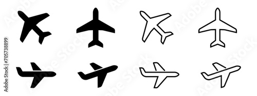 Plane icon set. Flight transport symbol. Airplane icon vector. Travel flat illustration. Travel symbol. Vector EPS 10