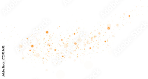 Golden dust. Beautiful light flashes. Dust particles fly in space. Bokeh effect. Light rays. PNG.
