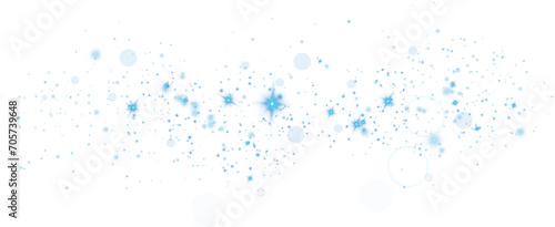 Blue dust. Beautiful light flashes. Dust particles fly in space. Bokeh effect. Light rays. PNG. © Orange Sky