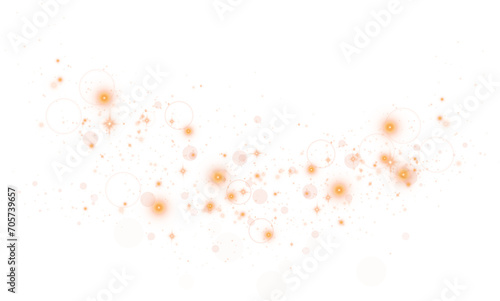 Golden dust. Beautiful light flashes. Dust particles fly in space. Bokeh effect. Light rays. PNG. 