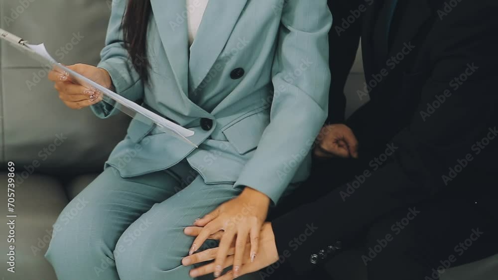 Beautiful young woman being victim of sexual harassment at workplace, copy space. Male boss touching his female secretary without permission at office. Corporate discrimination concept Beautiful young woman being victim of sexual harassment at workplace, copy space. Male boss touching his female secretary without permission at office. Corporate discrimination concept