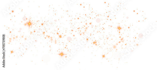 Golden dust. Beautiful light flashes. Dust particles fly in space. Bokeh effect. Light rays. PNG. 