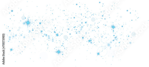 Blue dust. Beautiful light flashes. Dust particles fly in space. Bokeh effect. Light rays. PNG.