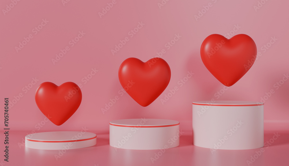 Valentines Circle podium on pastel color background Valentines Circle podium on pastel color background