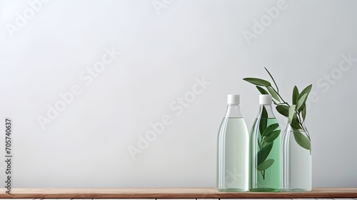 bio organic bottle of cleaning product and leaves photo