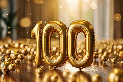 milestone number 100 made by golden balloons ai generated art photo