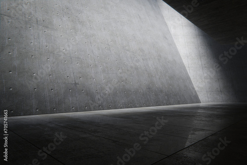 Empty underground concrete hall for parking. 3d rendering of abstract interior background.