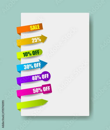 Bookmarks in the margins. A discount sign. A vector image.