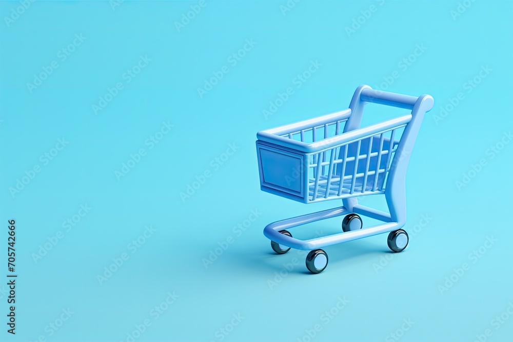 Generative AI, empty shopping cart on blue background, minimalistic shop online, free delivery, discounts and sale concept.
Generative AI, empty shopping cart on blue background, minimalistic shop online, free delivery, discounts and sale concept.
