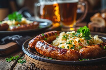 Mashed potatoes with sausages. St. Patrick's Day Dinner. Irish English British food