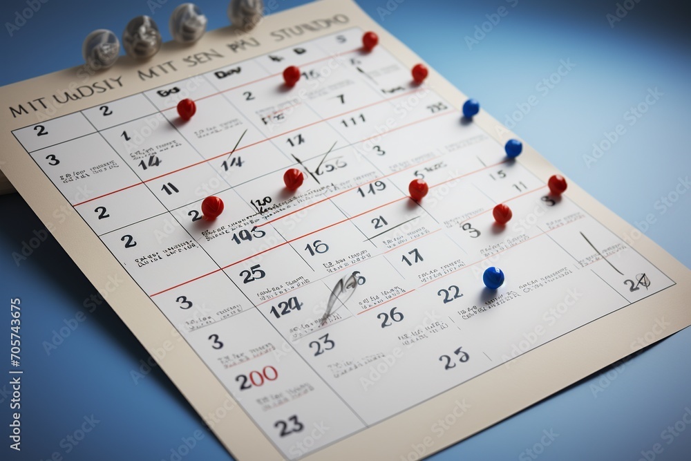 This visually striking paper calendar features days that have been scratched out or crossed out with a black marker, symbolizing unavailability or invalidity