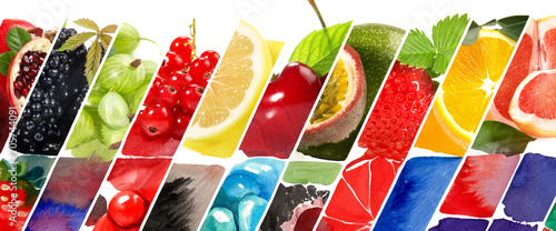 Obst udn Beeren, Früchte Wasserfarben Spiegelung - Panorama photo