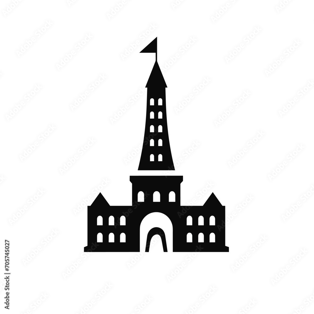 Building simple flat black and white icon logo, reminiscent of Eiffel Tower, World Historic Silhouette Design Monochrome. Building simple flat black and white icon logo, reminiscent of Eiffel Tower, World Historic Silhouette Design Monochrome.
