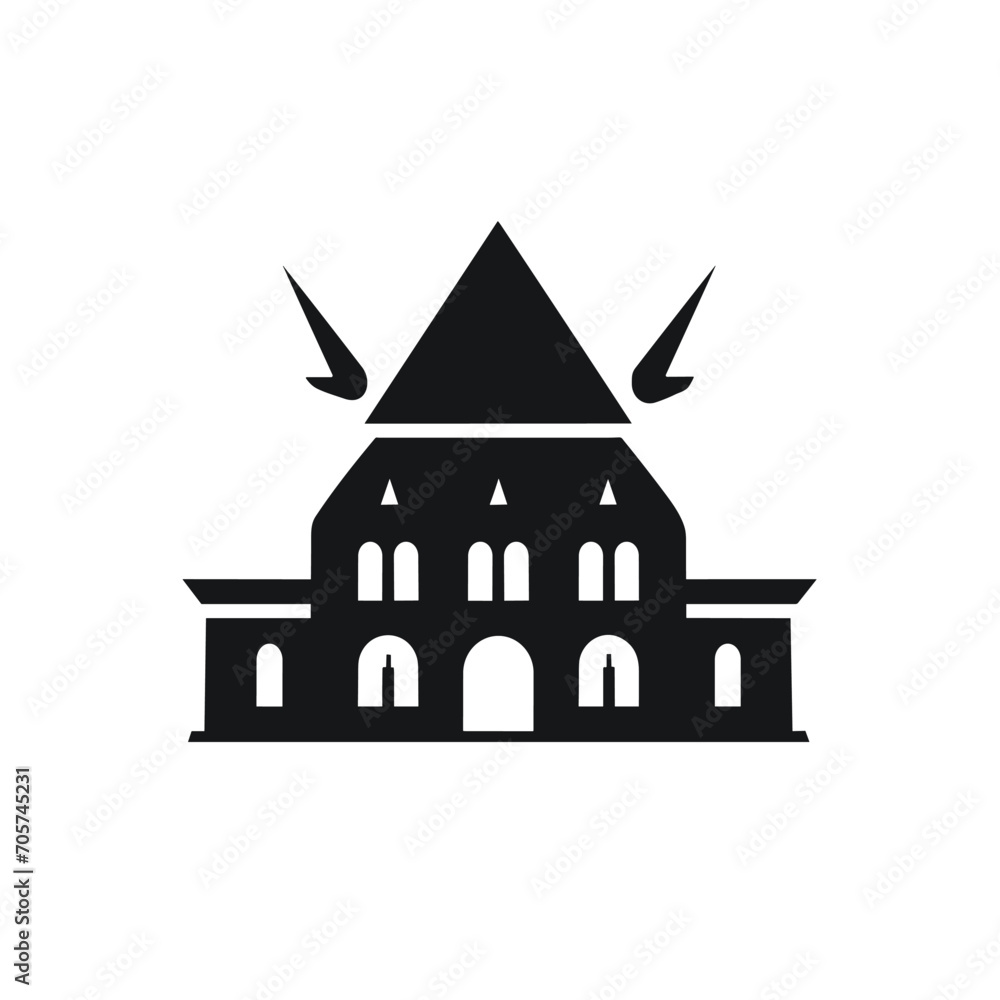 Building simple flat black and white icon logo, reminiscent of Giza Sphinx, World Historic Simple Logo Black and White.