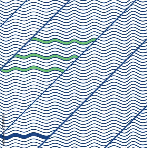 Marine seamless pattern with waves and borders