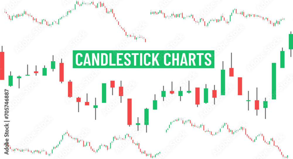 Set of candlestick charts - stock market trade graph and technical analysis diagram vector