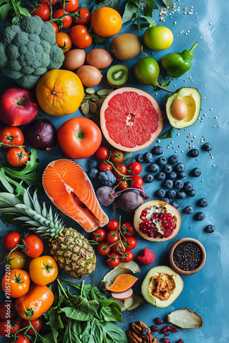 A bright image that represents a balanced diet. Health. © Anna