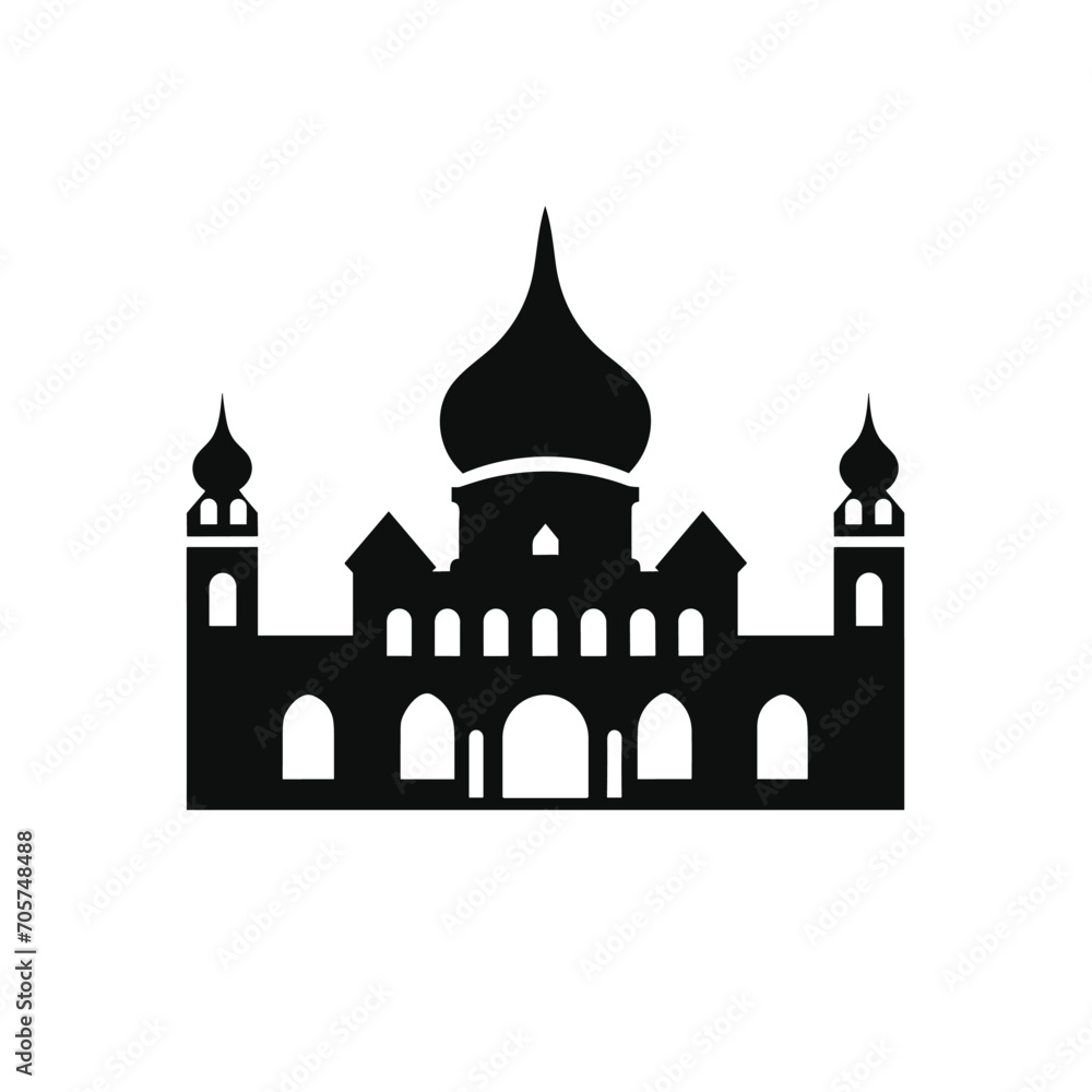 Building simple flat black and white icon logo, reminiscent of Taj Mahal, Famous Structures Heritage Logo Minimalist Black and White.