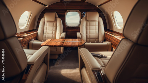 Lavish leather upholstery and fine wood accents inside the jet © basketman23