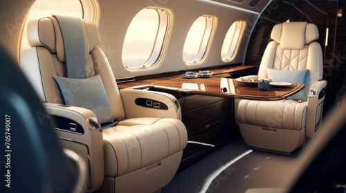 A luxurious interior of a private jet, oozing opulence