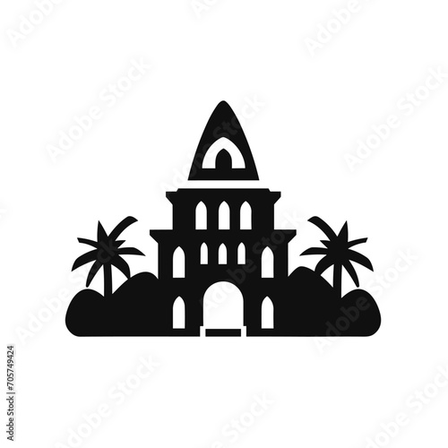 Building simple flat black and white icon logo, reminiscent of Tikal, house Urban Logo Flat Black and White.