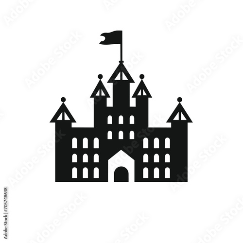 Building simple flat black and white icon logo, reminiscent of Tower of London, Famous Structures City Icon Flat Monochrome.
