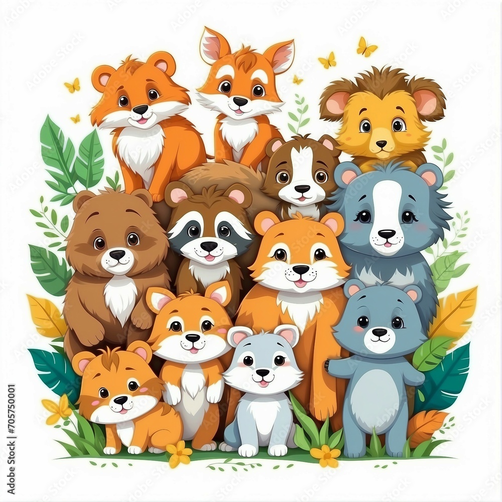 Naklejka premium cute and cute animal cartoons