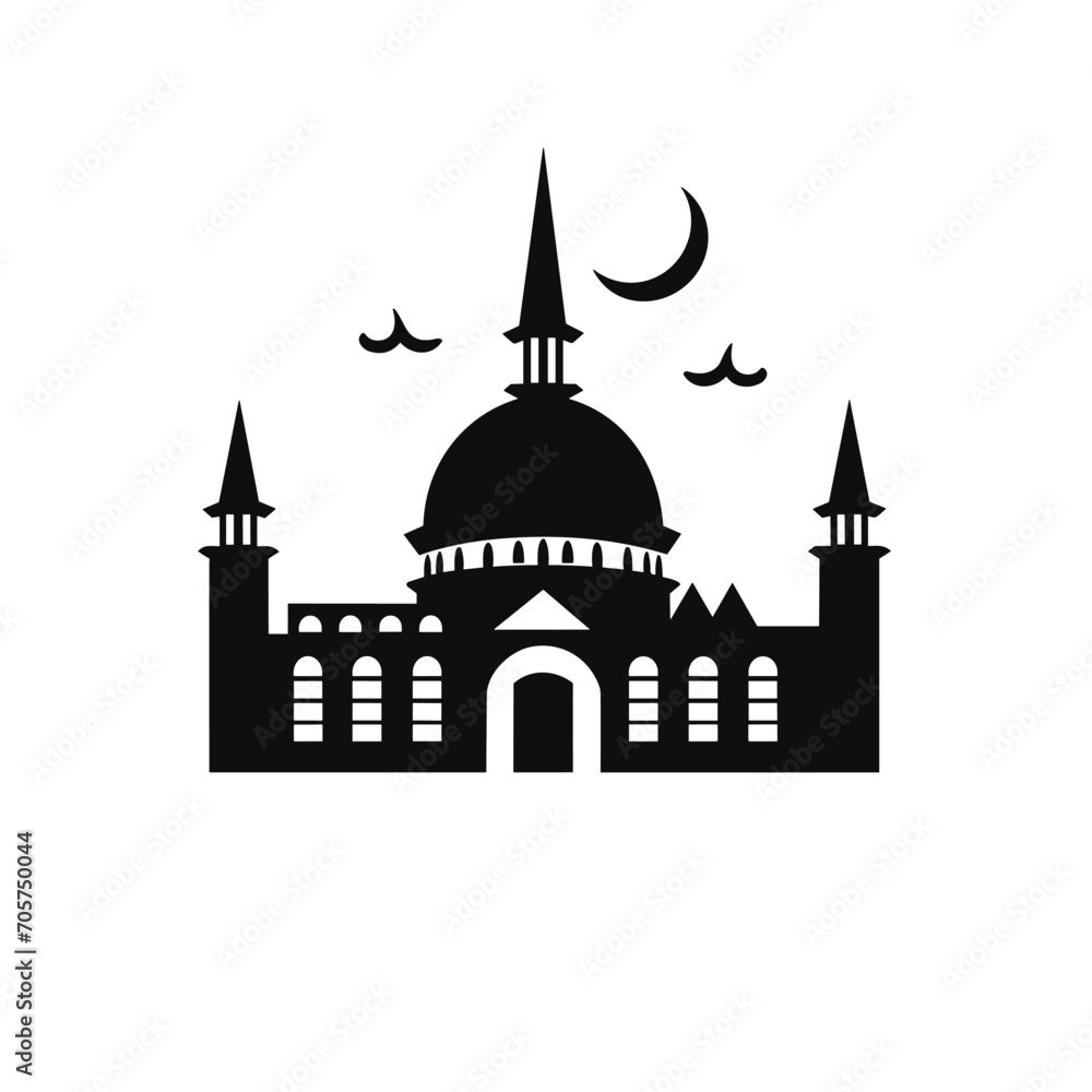 Building simple flat black and white icon logo, reminiscent of Hagia Sophia, Architecture Travel Minimalist Flat Monochrome.