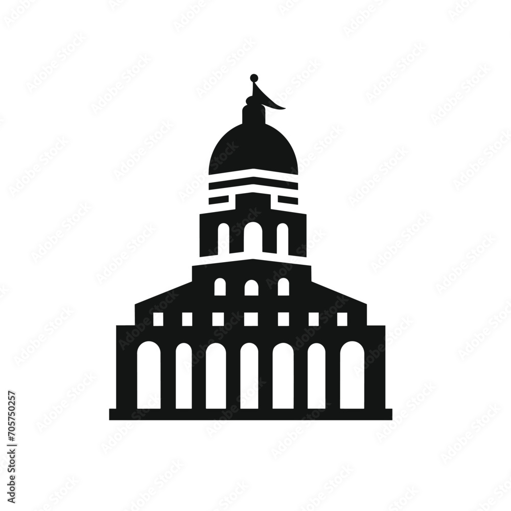 Building simple flat black and white icon logo, reminiscent of Leaning Tower of Pisa, Culture Tourism Vector Silhouette Monochrome.
