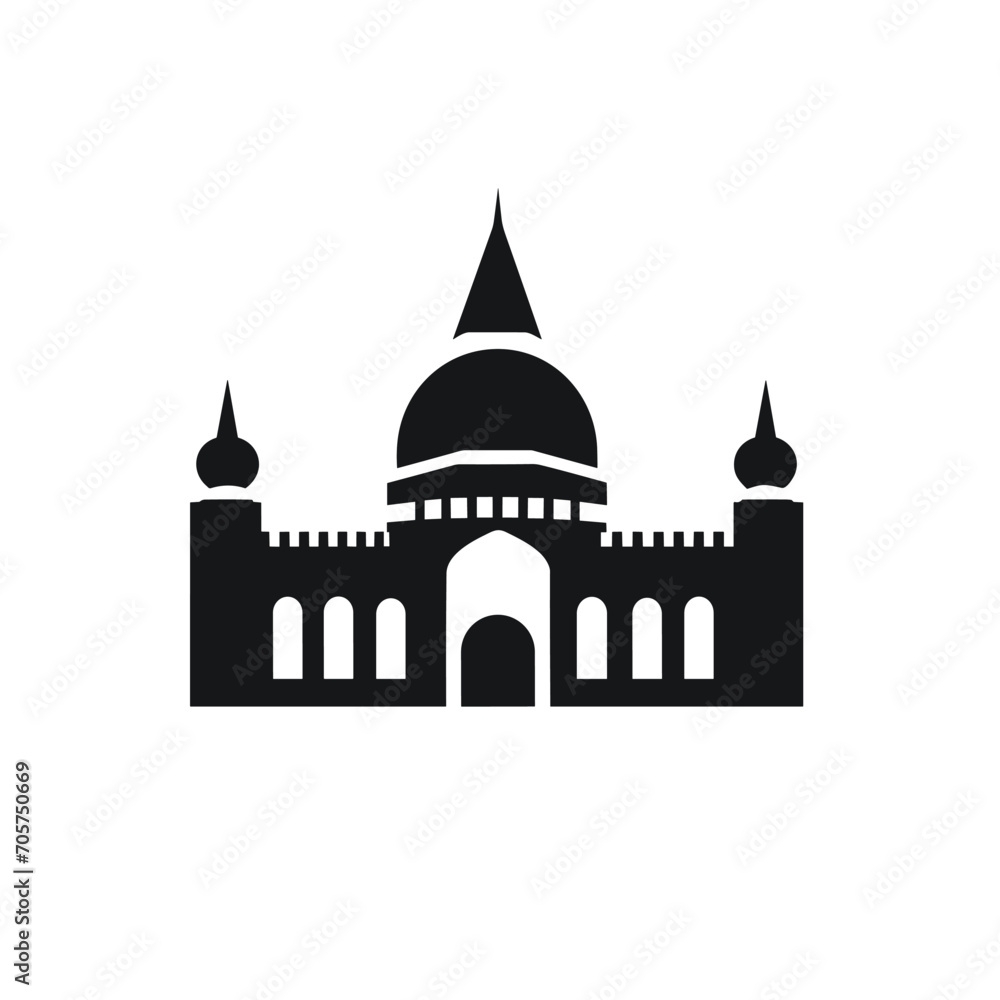 Building simple flat black and white icon logo, reminiscent of Nasir al-Mulk Mosque, City Heritage Icon Vector Black and White.