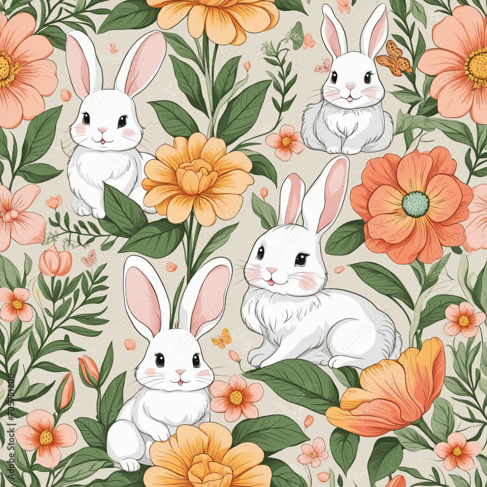 Rabbit and flower design pattern Rabbit and flower design pattern