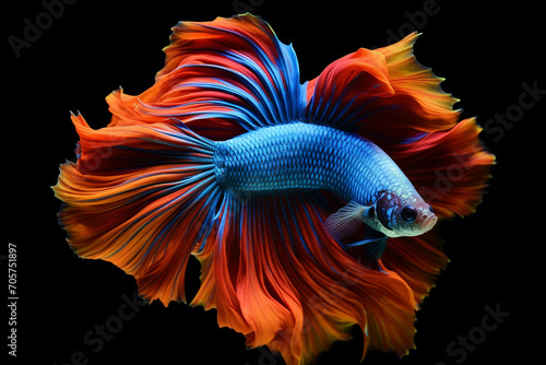 Betta fish, siamese fighting fish, betta splendens isolated on black background, fish on black background, Multi color Siamese fighting fish © Robin