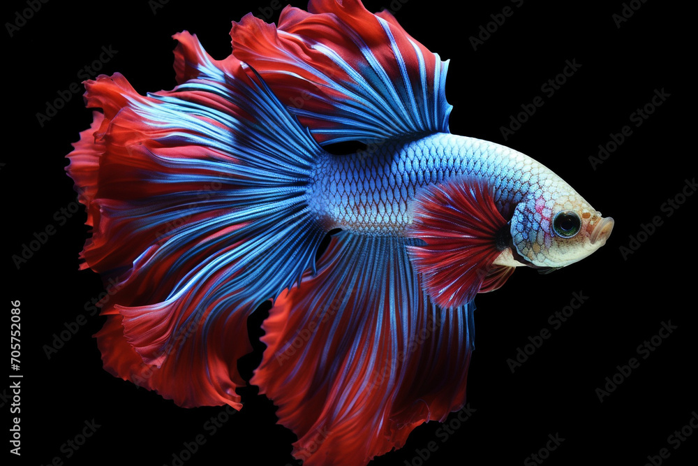 Fototapeta premium Betta fish, siamese fighting fish, betta splendens isolated on black background, fish on black background, Multi color Siamese fighting fish