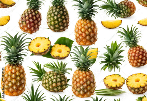 set of pineapple  seamless background with pineapple