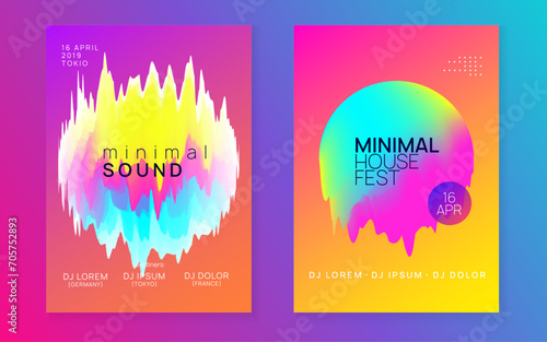 Dance Banner. Linear House Event. Trendy Art For Invitation. Electro And Discotheque Shape. Minimal Pattern For Set Vector. Pink And Blue Dance Banner