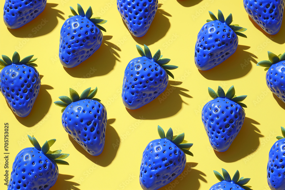 Seamless pattern of blue strawberries. In the style of shadow play. Pop art. Minimal creative summer food concept. Seamless pattern of blue strawberries. In the style of shadow play. Pop art. Minimal creative summer food concept.