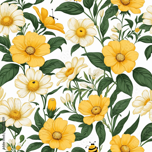Yellow floral design for seamless pattern