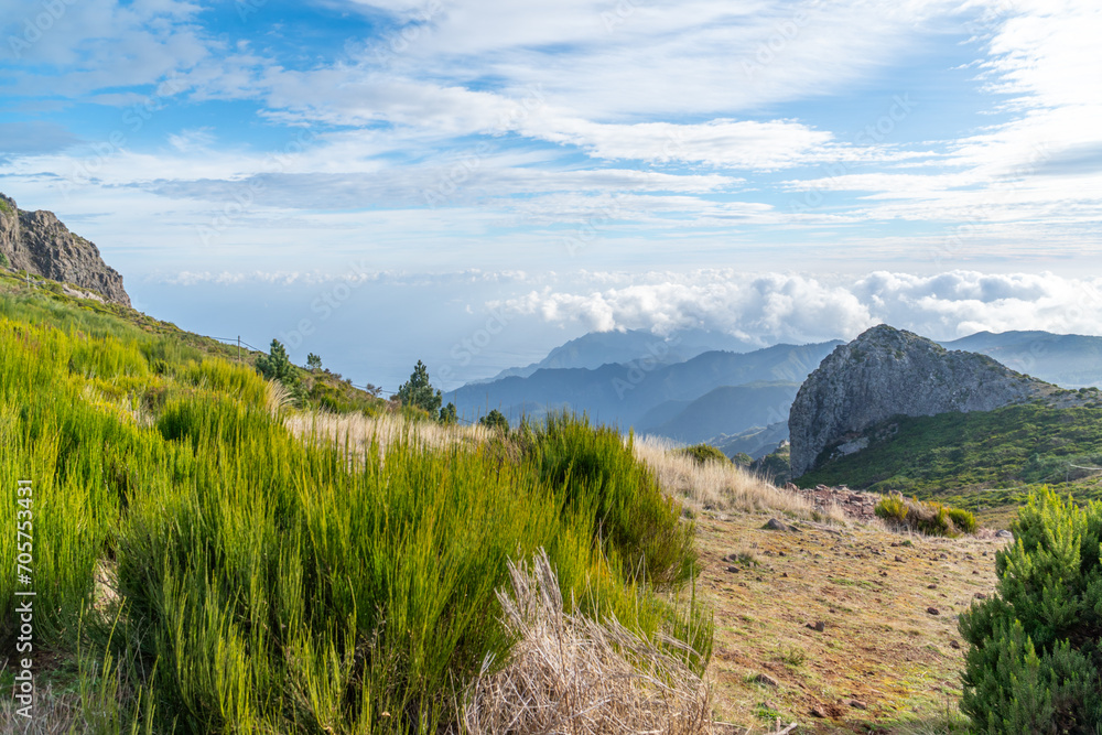 Coastline of Madeira seen from the Highest mountain pico do arieiro