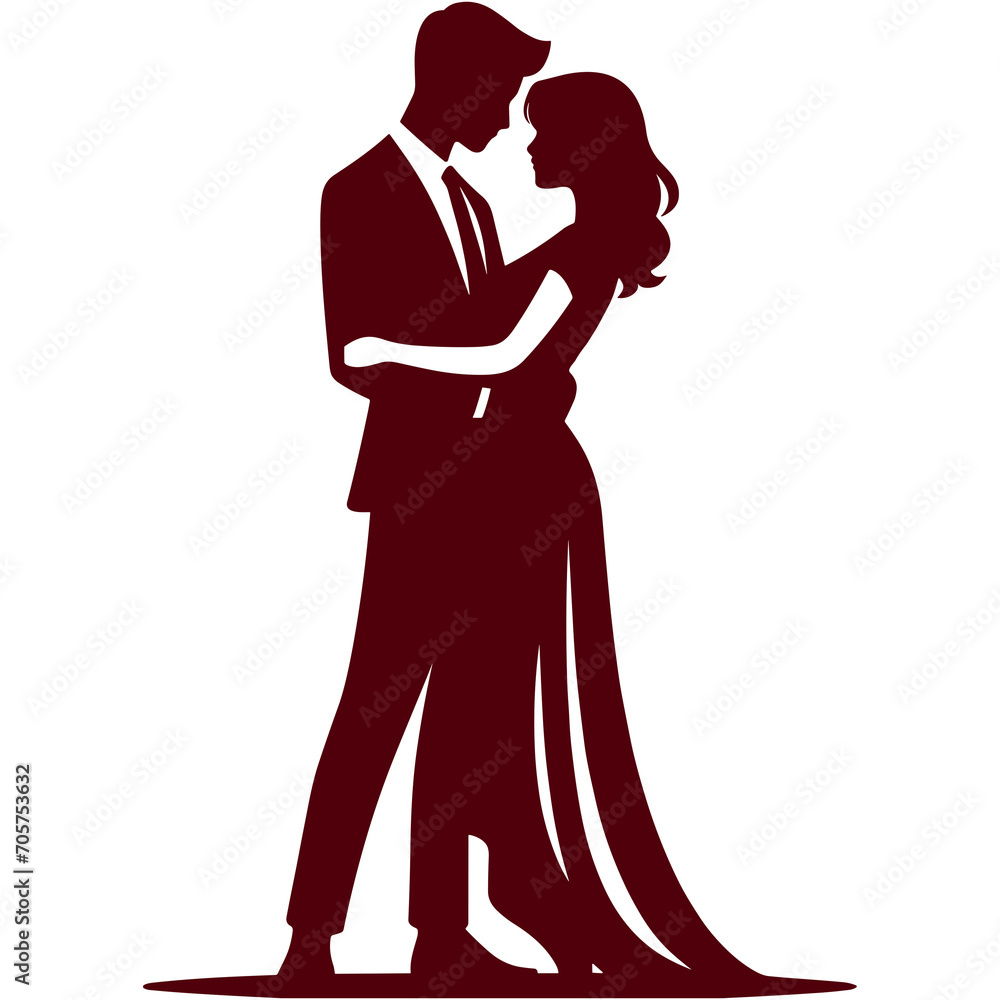 Romantic couple Silhouette on Valentine's Day vector illustration. AI Generative PNG.
