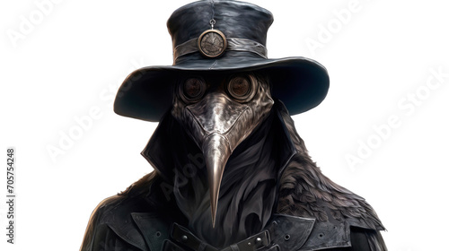 Portrait of a plague doctor. high-quality costume. Isolated on a white background. epidemic and pandemic concept. AI generated.