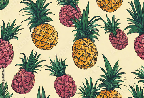 seamless background with pineapple, yellow pineapple