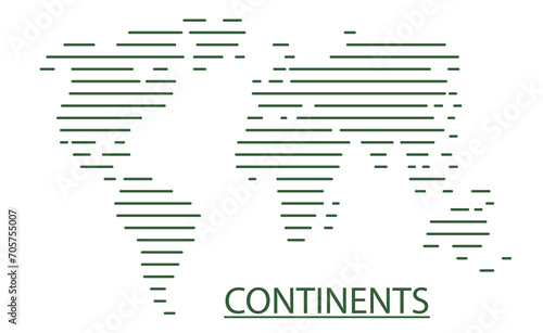 Continents of the world drawn with thin lines. World map isolated on light background. Flat Earth, world map template.