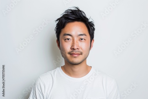 Minimalist portrait of an Asian man, clean and simple, white background