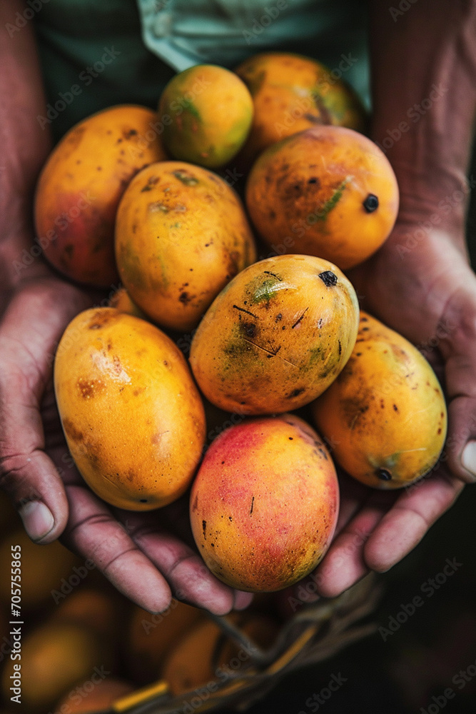 close up of mango in hands.
