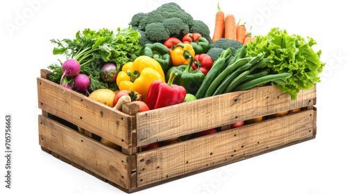 wooden box with vegtables isolated on white or transparent png background