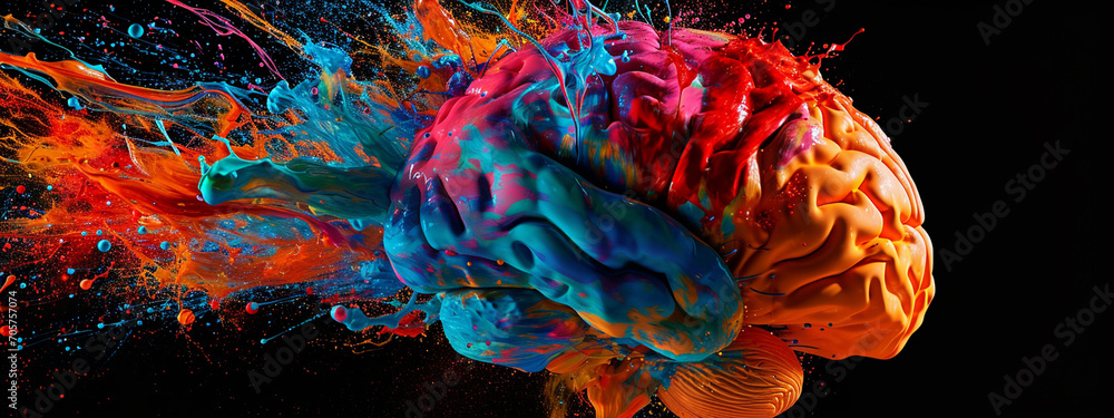 Creativity concept with a brain exploding in colors. Mind blown concept. - obrazy, fototapety, plakaty 