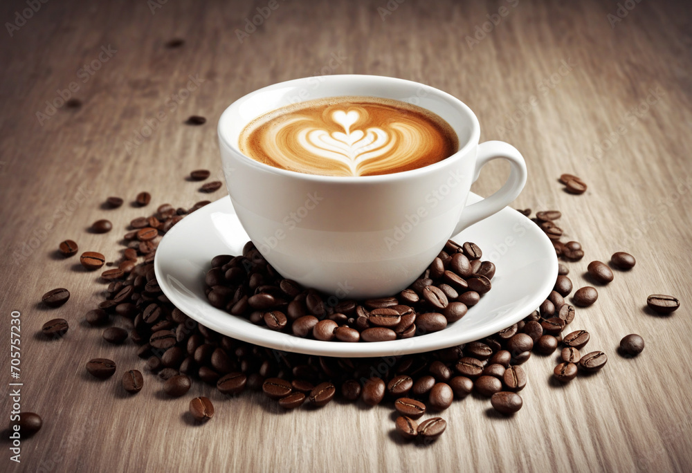 Coffee beans set against a backdrop of a cup Coffee beans set against a backdrop of a cup
