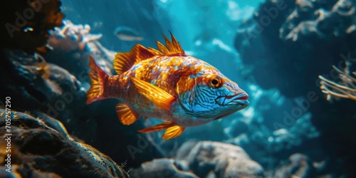 an iridescent fish showing a lot of yellow and orange in the ocean © Landscape Planet