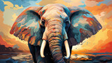 Vector portrait of an adult elephant with large tusks